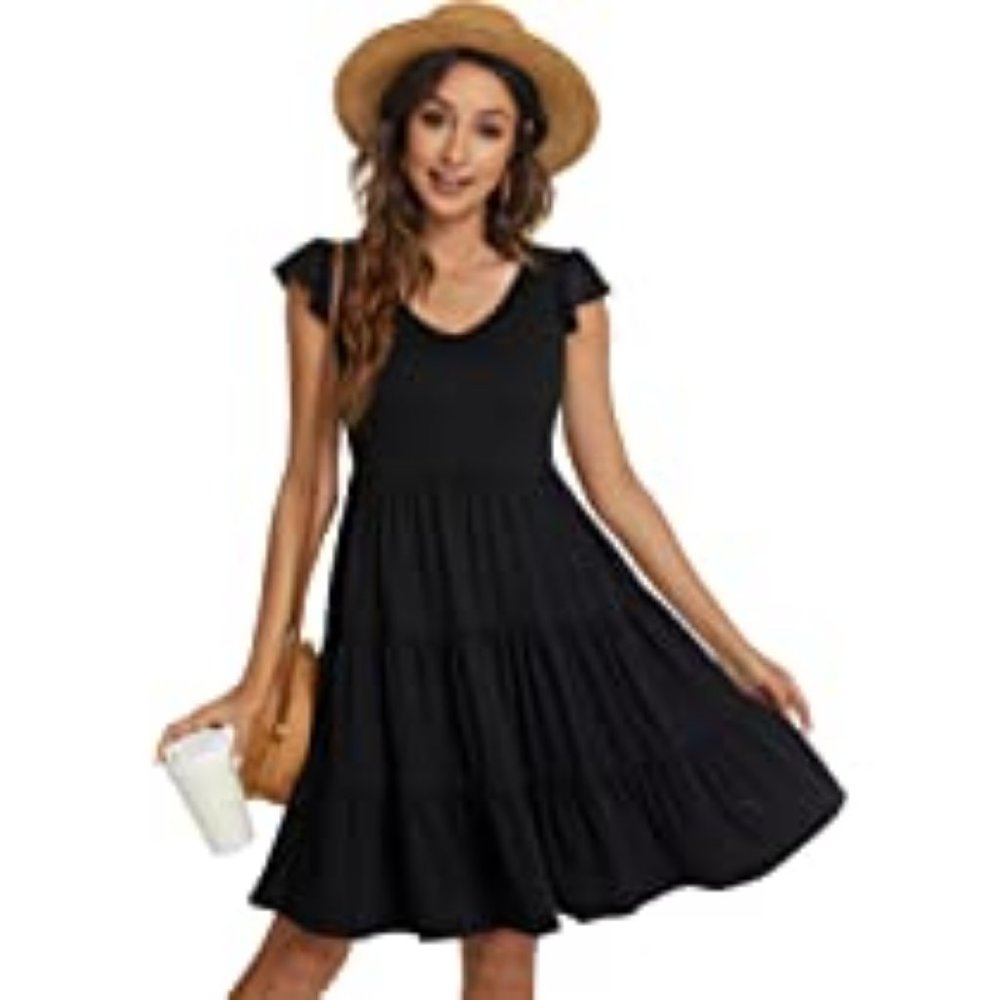 Maloura Summer Dress for Women Casual Loose V Neck Short Sundress Ruffle Tunic